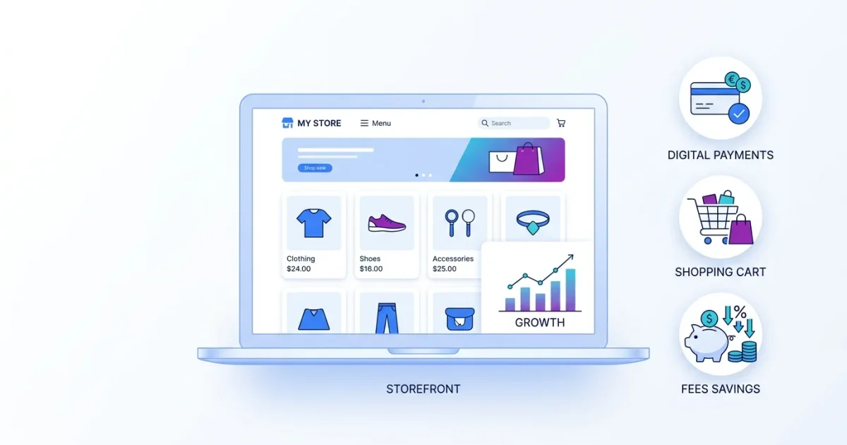 Ilustrasi keuntungan membuat website toko online sendiri dan penghematan biaya admin e-commerce